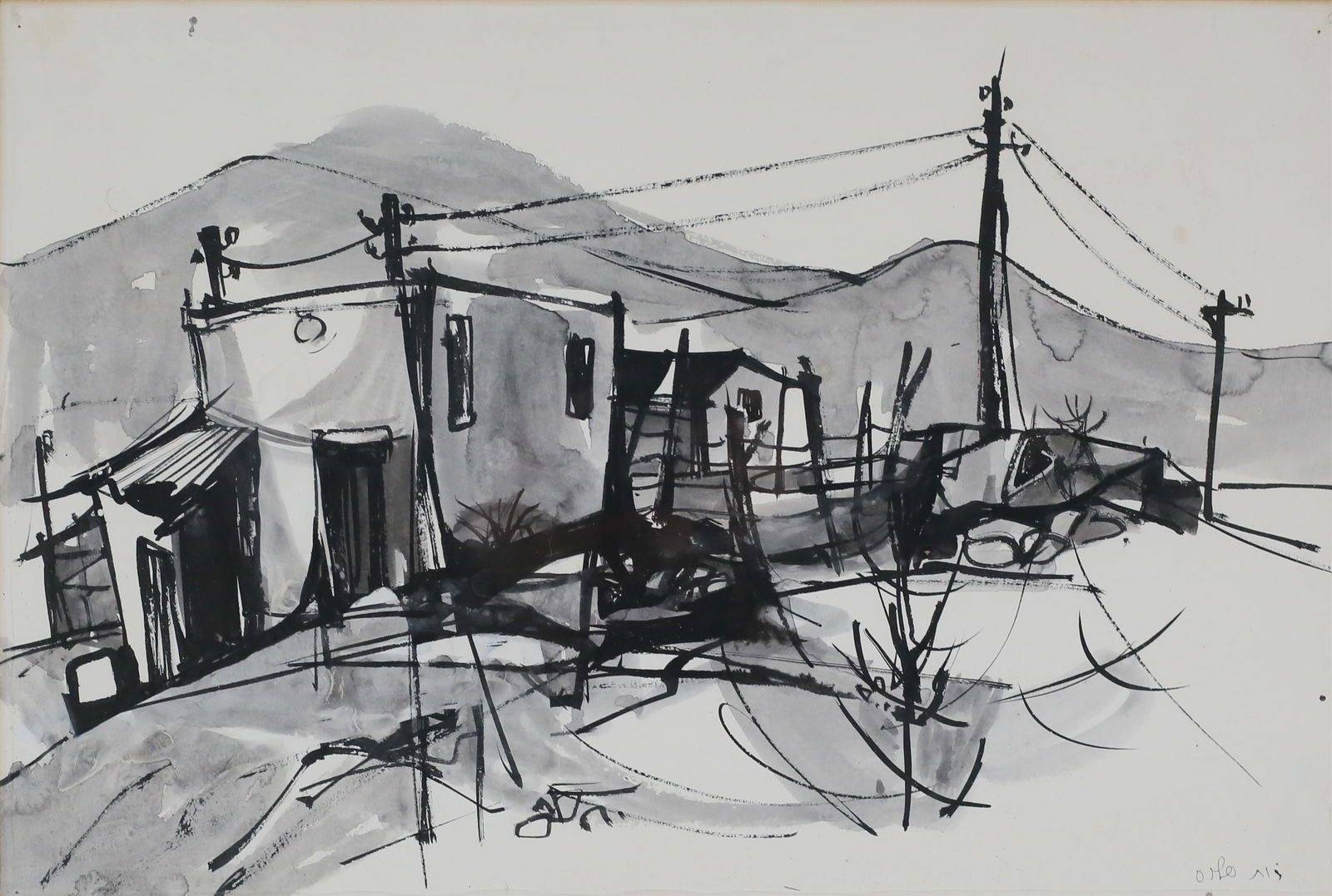 Ruth Schloss Ink & Wash Houses in Landscape (1 of 5)