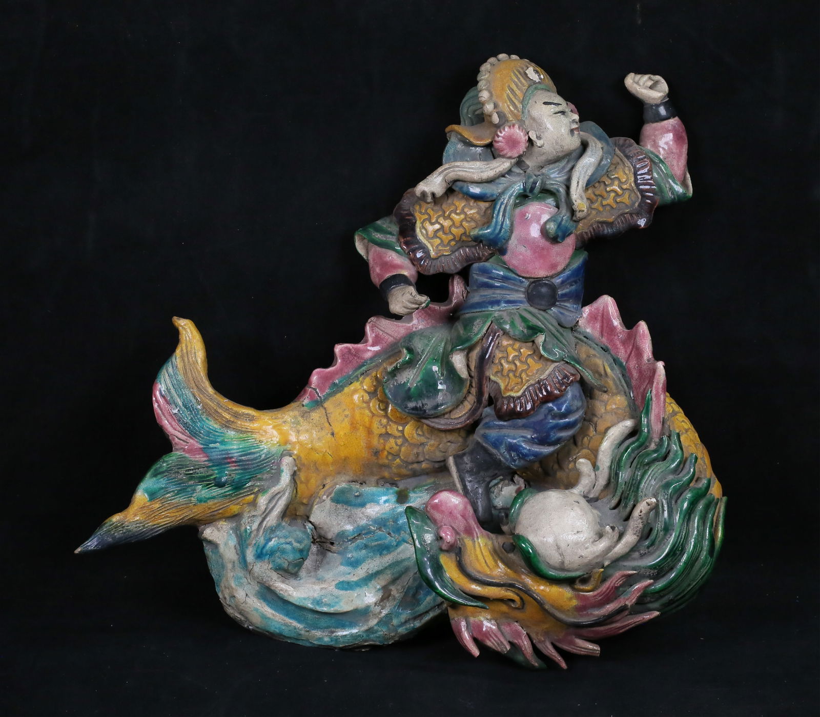 Chinese Pottery Roof Tile Warrior With Dragon Fish (1 of 15)