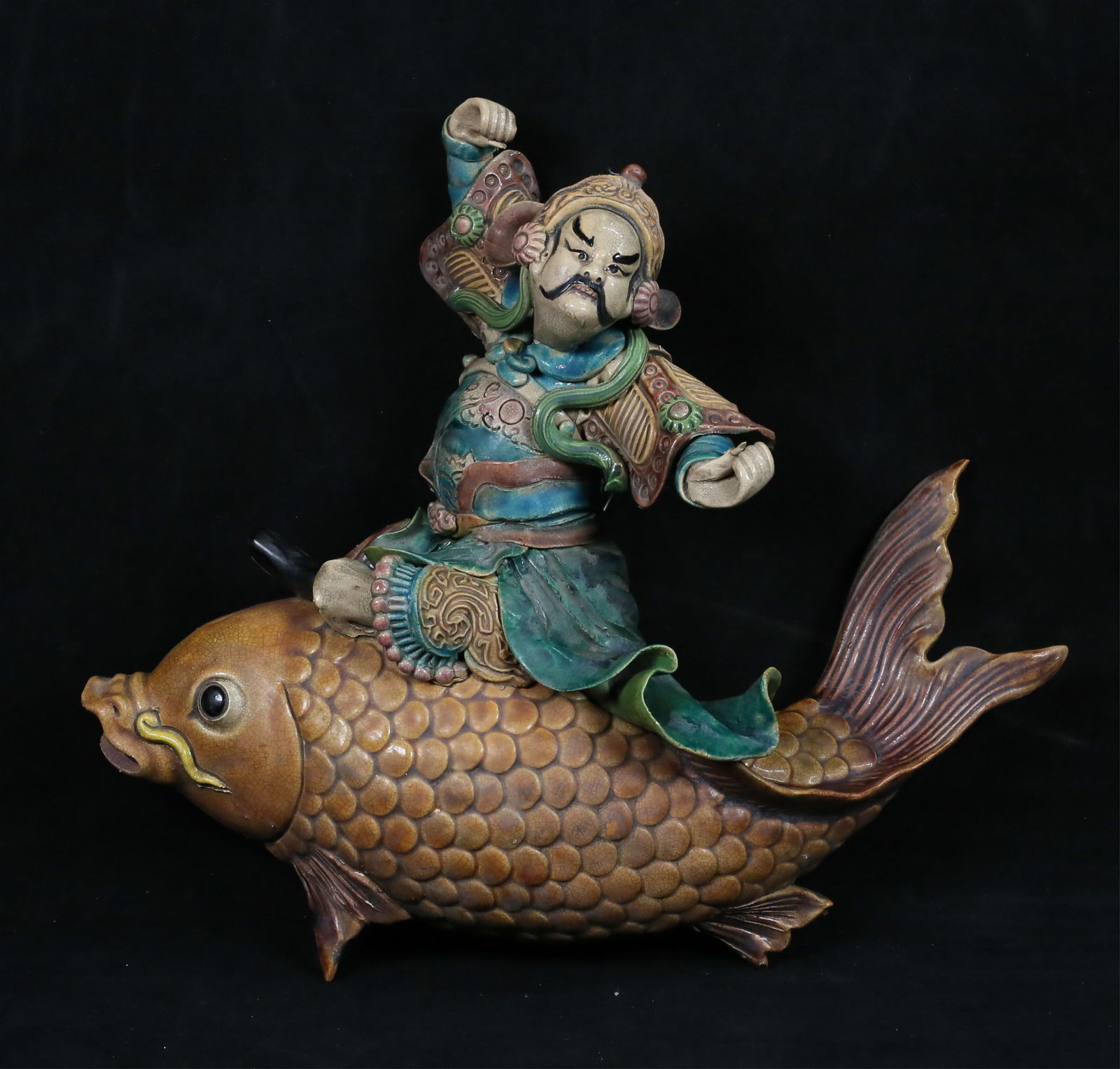 Chinese Pottery Roof Tile Warrior With Fish (1 of 10)
