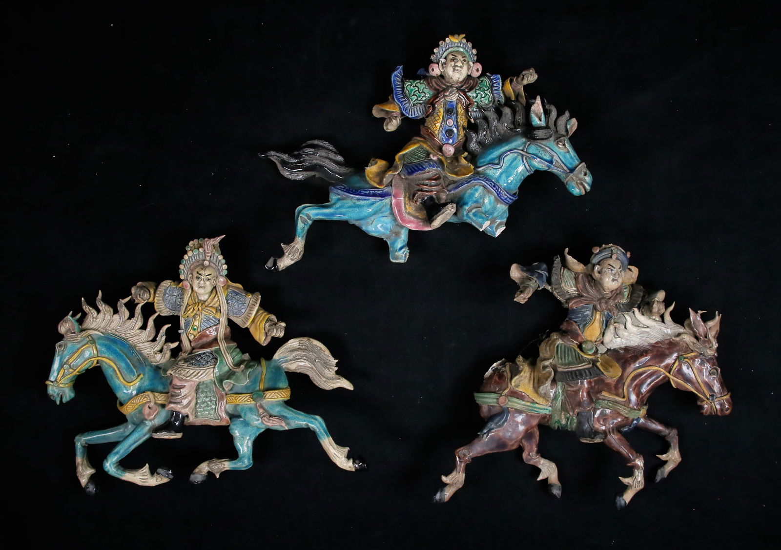 3 Chinese Pottery Roof Tiles Warriors on Horseback (1 of 20)