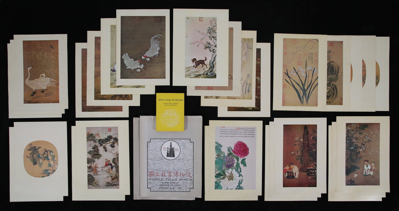 28 National Palace Museum Chinese Art Prints: 28 Chinese art prints, including prints of flower paintings and scrolls, National Palace Museum, Taiwan. With a copy of Chinese Cultural Art Treasures, National Palace Museum Illustrated Handbook,1976