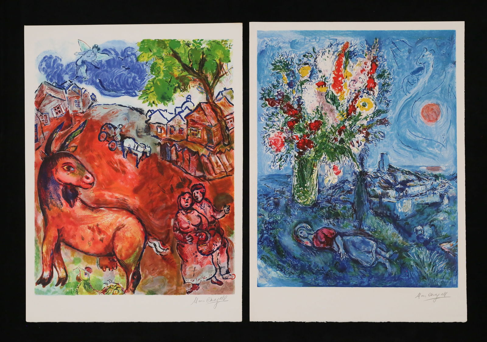 After Marc Chagall 2 Lithographs Village & Fleurs (1 of 14)