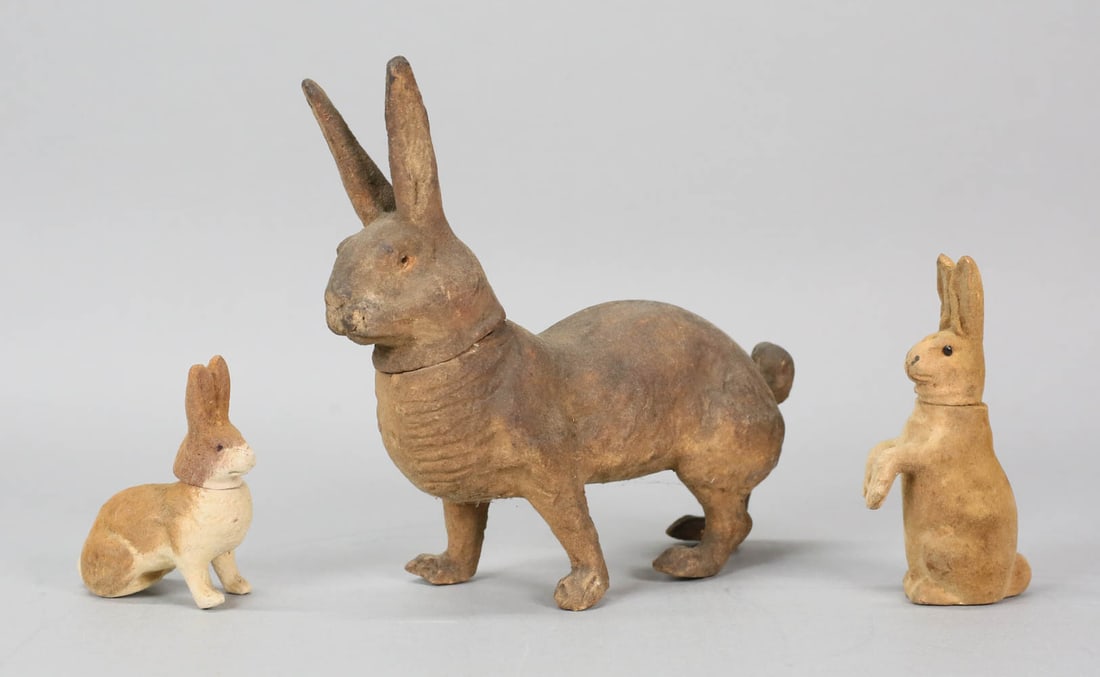 3 Papier Mache Rabbit Candy Containers (1 of 16)