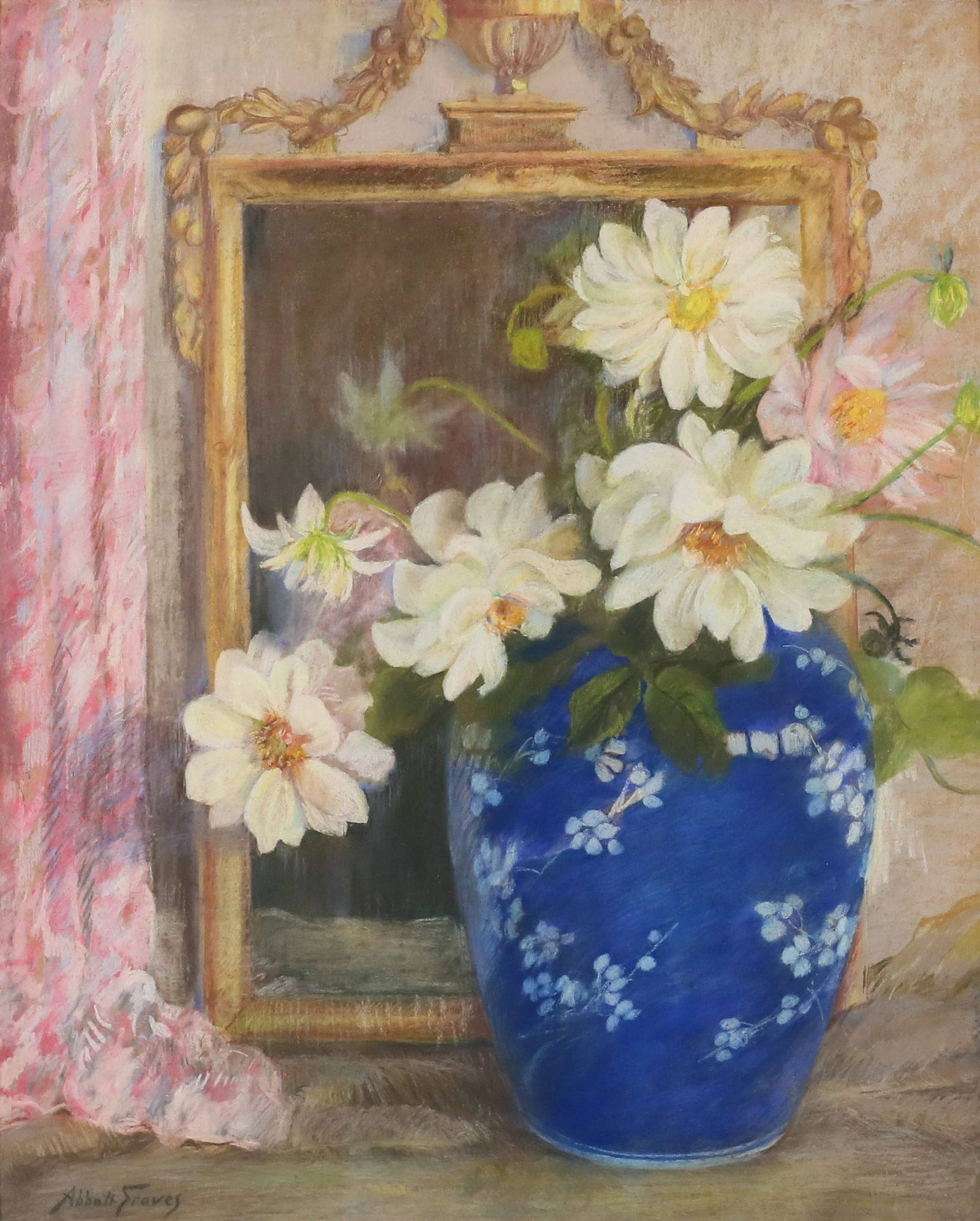 Abbott Graves Pastel Still Life With Flowers: Abbott Fuller Graves (American, 1859-1936). Pastel, still life with vase of flowers. Signed lower left Abbott Graves. 28" x 23" (with frame 35" x 30").