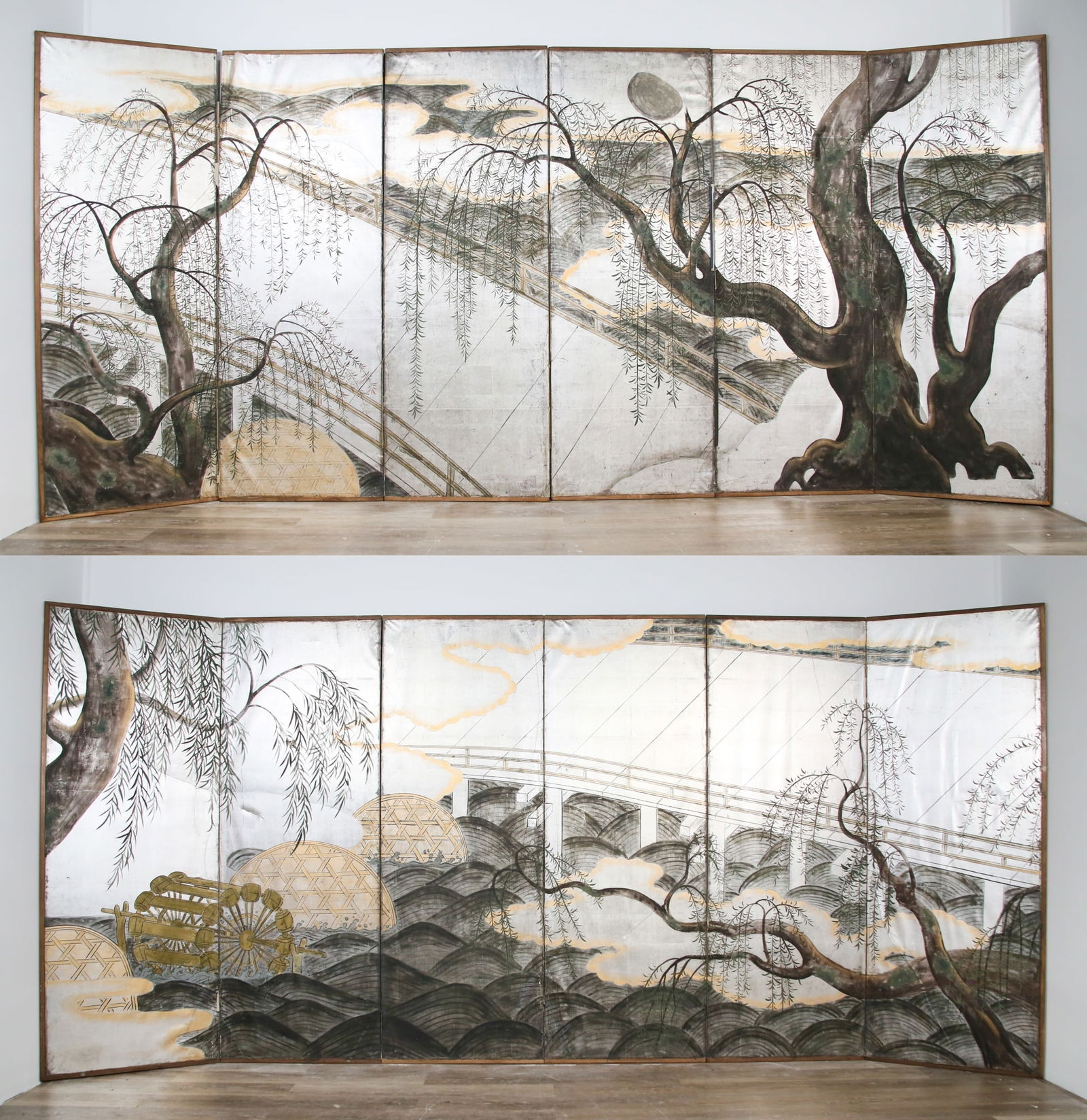 Pair of Japanese 6 Panel Folding Screens Uji River (1 of 20)