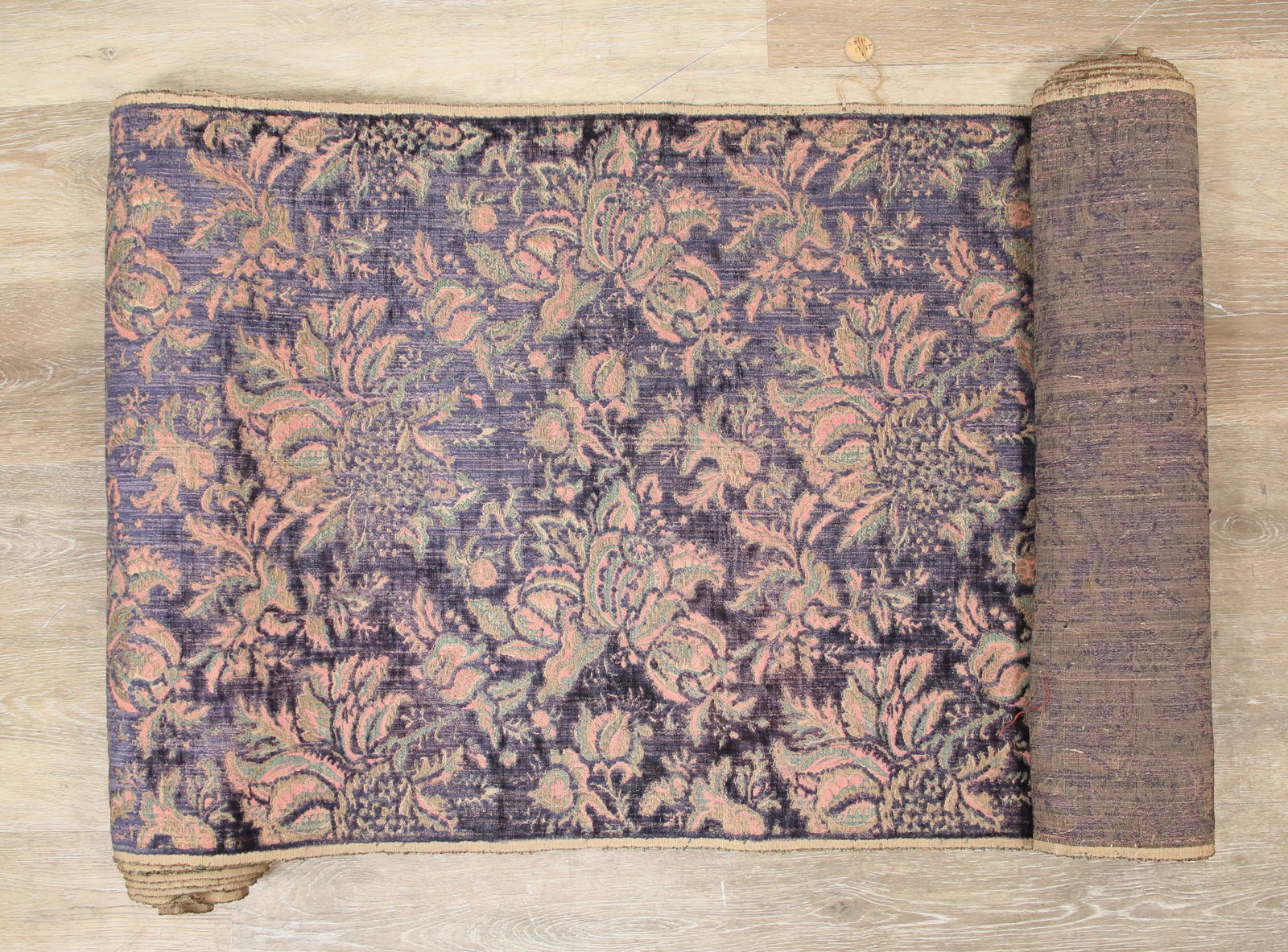 Brocade Silk Fabric 9 1/3 Yards: Brocade embroidered fabric, approximately 336" (28') long, 23 1/4" wide. Some fraying to ends and along edges. As is, with minor losses and discoloration throughout. Provenance: Estate of Princess Mar