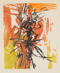 Seong Moy Woodcut Spring Dance: Seong Moy (Chinese / American, 1921-2013). Woodcut, Spring Dance. Signed, titled and numbered 60/175 in pencil in the lower margin. 11 1/4" x 9 1/2" (with frame 17" x 15"). Toning to paper.