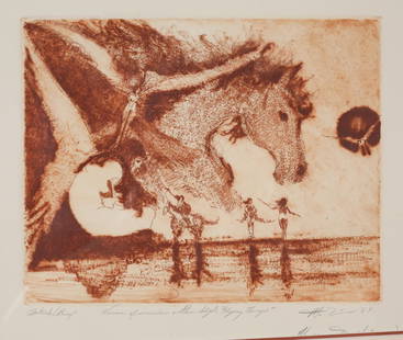 Anthony Michael Autorino AP Etching Women & Wonder: Anthony Michael Autorino (American, 1937-2015). Etching, Women & Wonder & Other High Flying Things. Titled, signed, dated 84 and numbered Artist's Proof in pencil in the lower margin. 12" x 13 3/4" (w