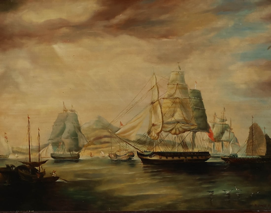 J Bower Oil on Wood Panel Harbor Scene (1 of 6)