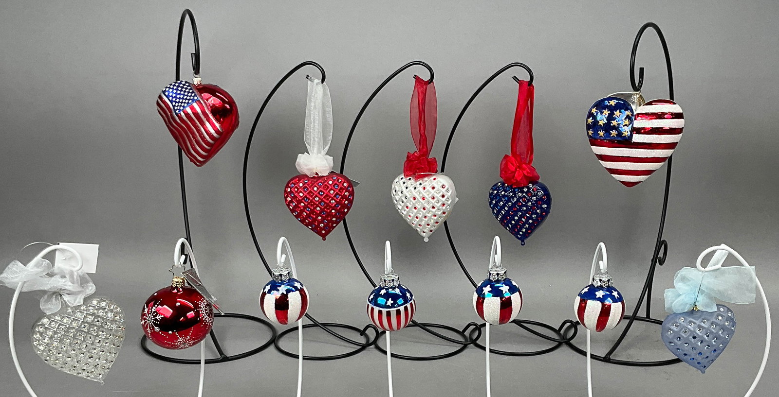 12 Patriotic Hearts Ball Ornaments Radko Swarvoski: 12 Independence Day Hearts/Balls Ornaments Radko Swarovski Crystals, Kurt Adler. Includes Swarovski A Selfless Heart, American Pride, Jack Frost, Heart of a Nation - Missing 1 Crystal, Kurt Adler - Am