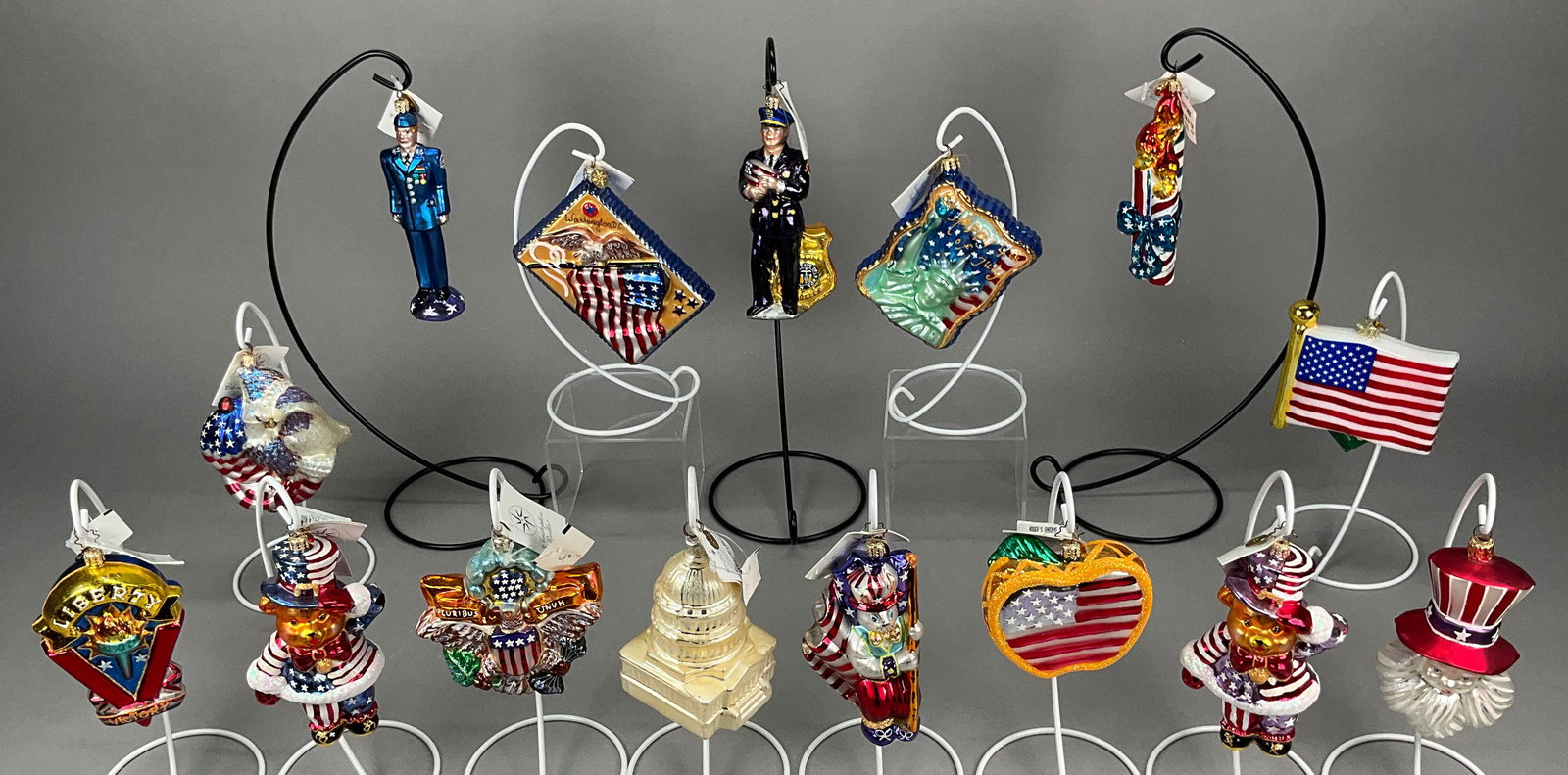 15 Radko Adler Patriotic Ornaments Patriotic: 15 Radko and Kurt Adler Noble Gems Patriotic Ornaments Most w/ Tags. Includes Radko America's Finest #01-00947-0, The Glorious Fourth #00-078-C, The Capital Dome #00-300-0, V for Victory #0206250, Ind