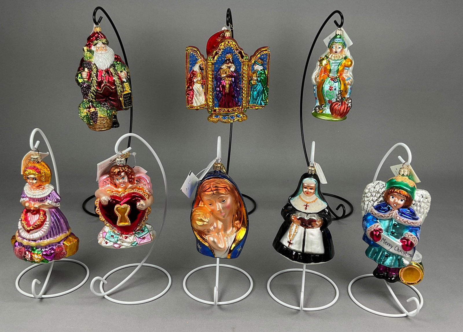 8 Radko Christmas Ornaments Santa Wisemen: 8 Radko Christmas Ornaments Most with Tags. Includes For Unto Us #00-138-0, Nun, Fairy Godmother #5012035, Forest Angels Limited Edition -- #137/7500, Jenny Love, The Wisest of Men #1018678 - 7" - Lon