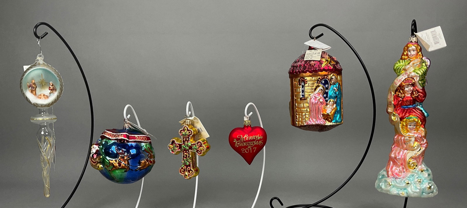 6 Radko Christmas Ornaments Religious Angel: 6 Radko Christmas Ornaments Most with Tags. Includes Globe Trotter #00-378-0, Oh Holy Night #98-213-0, Light of the World, Holly Cross #1010248/10093, Heaven Sent #99-489-0 - 11.5" - Longest & Merry C