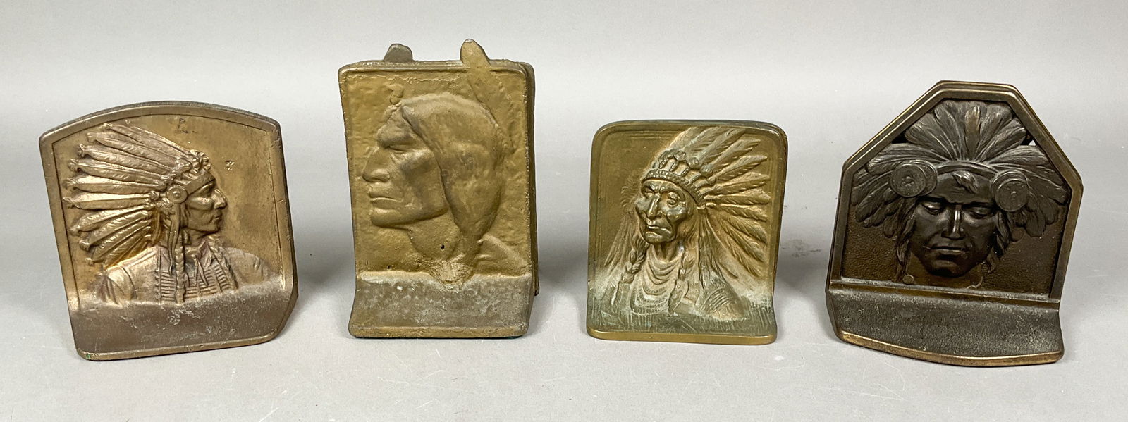 4 Pair Cast Iron Bookends Native American (1 of 13)