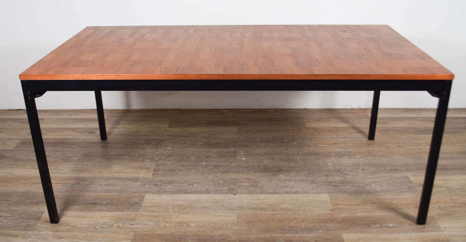 Dieter Waeckerlin for Idealheim Series II Table: Dieter Waeckerlin for Ideal Heim mid-century modern Series II dining / work table. Teak top, metal apron and legs, 2 slide-out leaves, Idealheim paper label with info on the underside. 67 3/4"L x 34"W