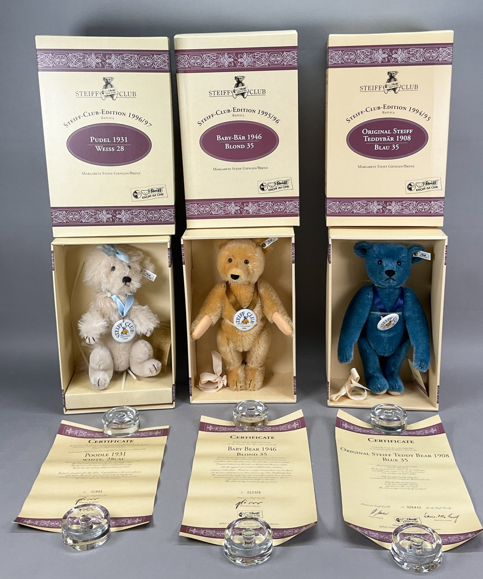 3 Steiff Club Poodle, Baby Bear, Teddy Bear (1 of 9)