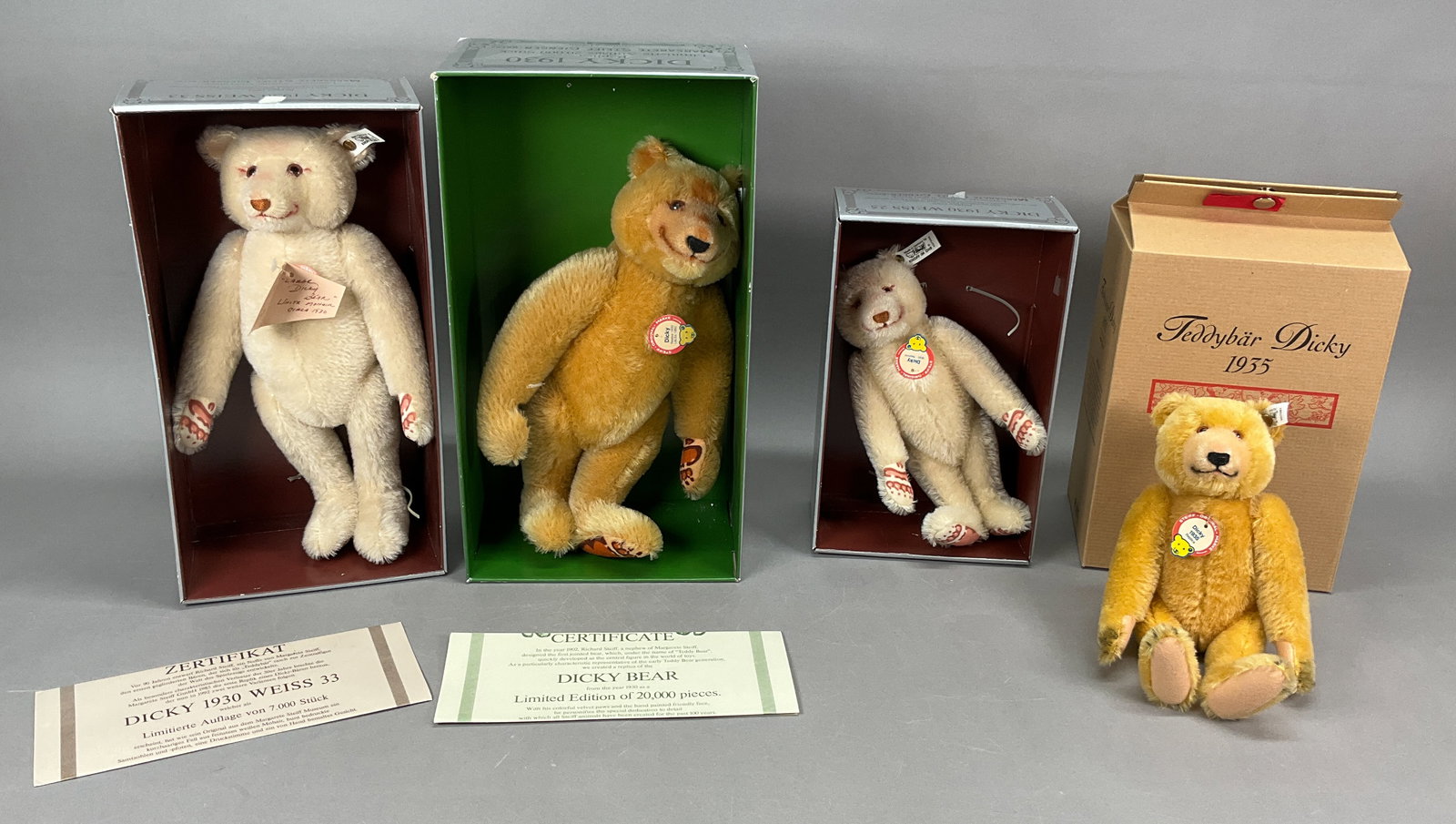 4 Steiff Dicky 1930 & 1935 Replica Bears w/Boxes (1 of 20)