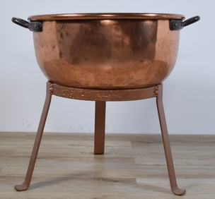 Copper Cauldron on Wrought Iron Stand