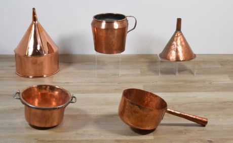 5 Pieces Copper Cookware, Funnels, Pots