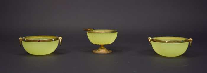 3 Pieces Opaline Glass With Brass Mounts