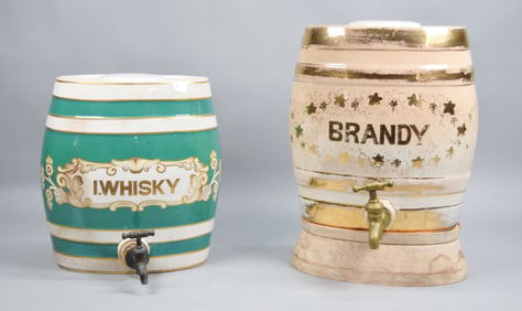2 English Stoneware Liquor Dispensers