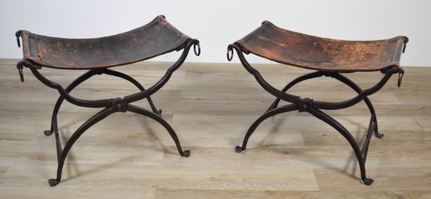 Attributed Morgan Colt Pair Arts & Crafts Benches