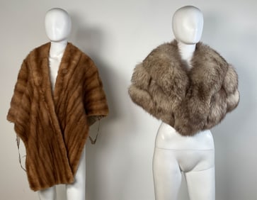 2 Vintage Fur Shawls Mink & Fox