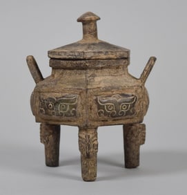 Chinese Tripod Censer With Jade Insets