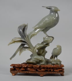 Chinese Carved Jade Bird Group