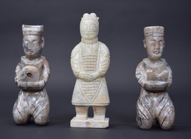 3 Chinese Carved Hardstone Figures