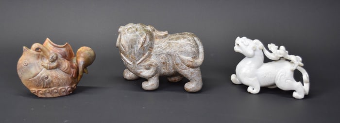 3 Chinese Carved Hardstone Sculptures