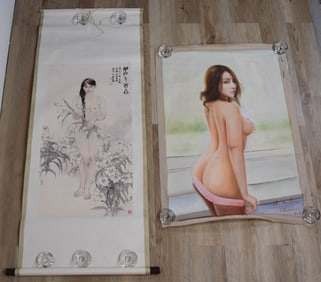 2 Pieces Chinese Art Scroll After Jiayang & Oil