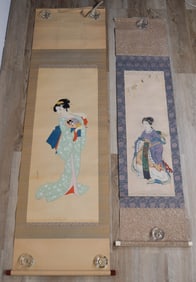 2 Hand Painted Chinese & Japanese Scrolls Portrait