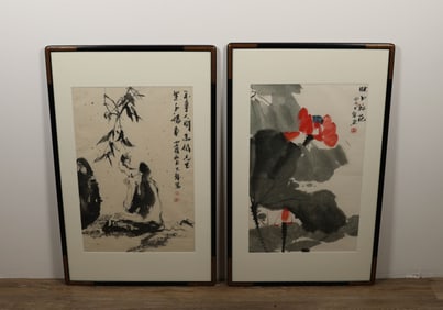 2 Chinese Ink & Watercolor Paintings