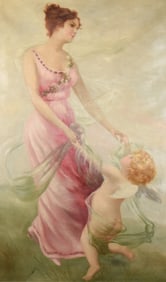 Oil on Canvas Woman With Cherub