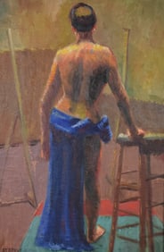 Stepule Oil on Canvas Standing Semi-Nude