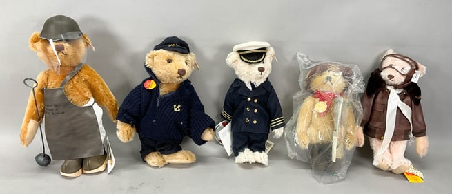 5 Steiff Bears Rough Rider, Willi, Amelia, Fischer