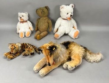 5 Vintage Stuffed Animals Steiff