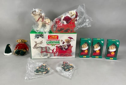 7 Steiff Christmas Bears & Ornaments