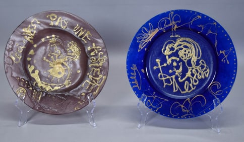 2 Salvador Dali Daum Pate de Verre Plates