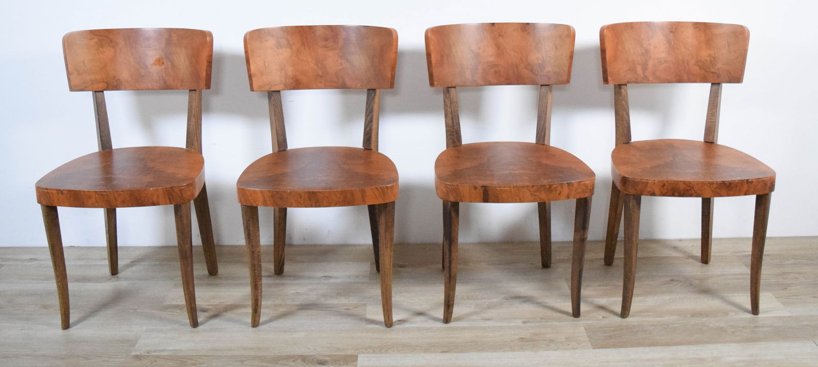 Set of 4 Modern Burlwood Veneer Dining Chairs (1 of 20)