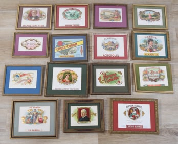 15 Framed Cuban Cigar Box Labels