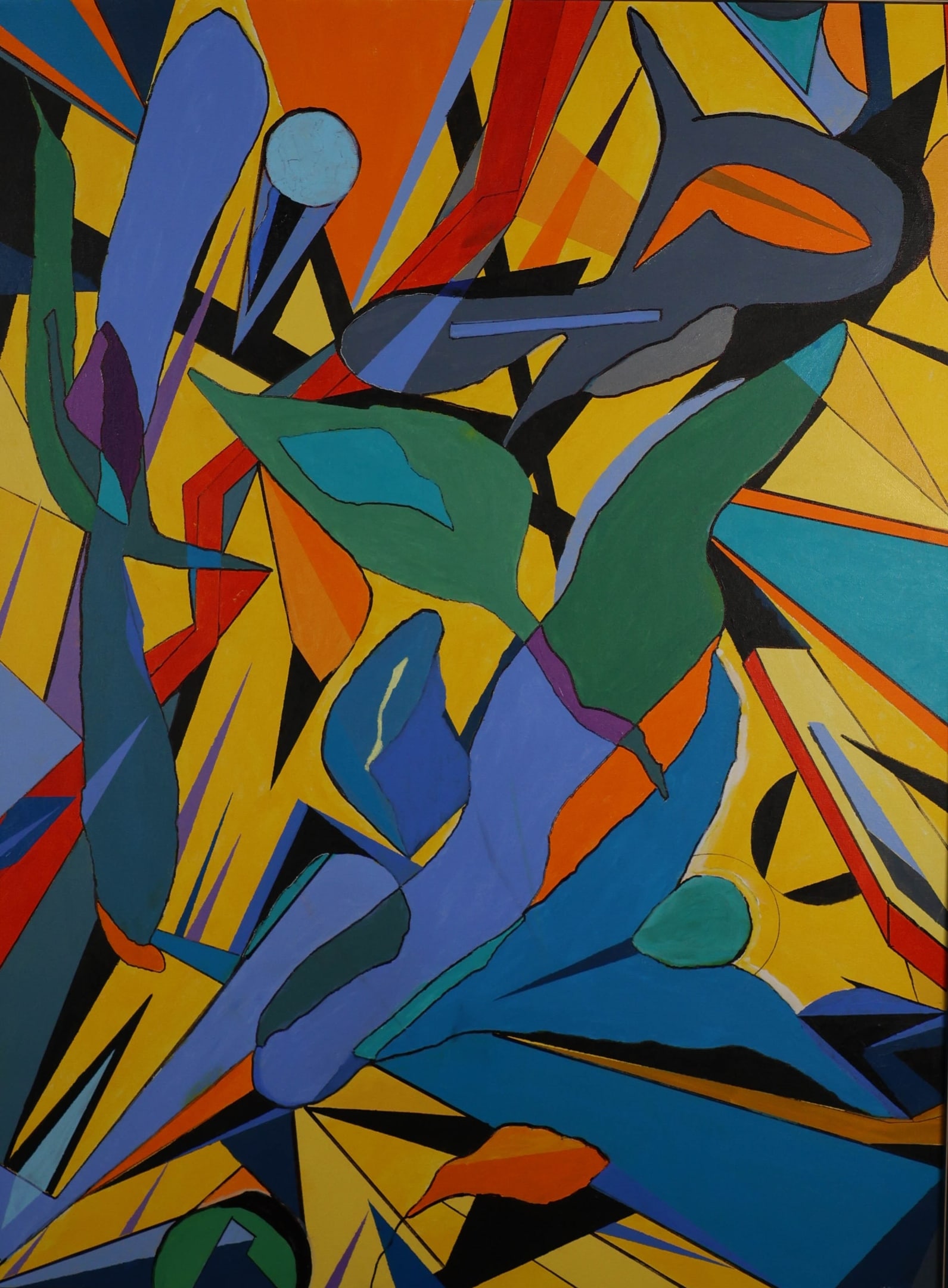 Martin Graifer Acrylic on Canvas Abstract: Martin Graifer (American, 20th century). Modern acrylic on canvas, abstract. Artist initialed and dated '21 lower right. 39 1/2" x 29 1/2" (with frame 42" x 31 3/4").
