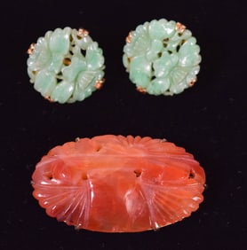 14k & 10k Hardstone Earrings & Brooch