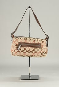 Coach Taupe and Brown Monogram Baguette Handbag