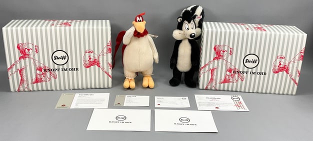 2 Steiff Looney Tunes Pepe LePew, Foghorn Leghorn
