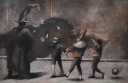 Mixed Media on Board Children Playing