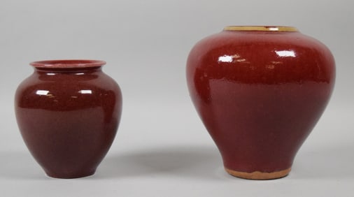 2 Oxblood Glaze Art Pottery Vases 1 Rookwood