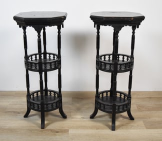 Pair Aesthetic Movement Ebonized 3 Tier Stands