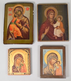 4 Russian Wood Icons Madonna